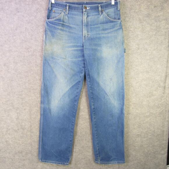 Dickies Carpenter Jeans Mens 38x31 Blue Denim Hammer Loop Workwear Distressed - Picture 1 of 10
